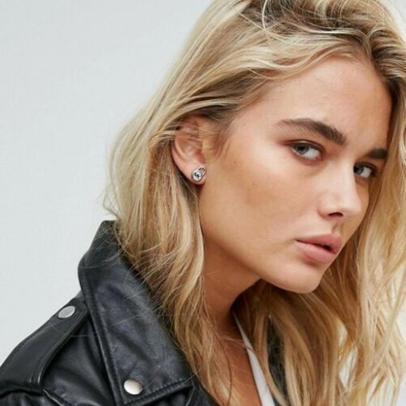 MICHAEL KORS Silver Tone Pave Padlock Stud Earrings - Picture 2 of 2